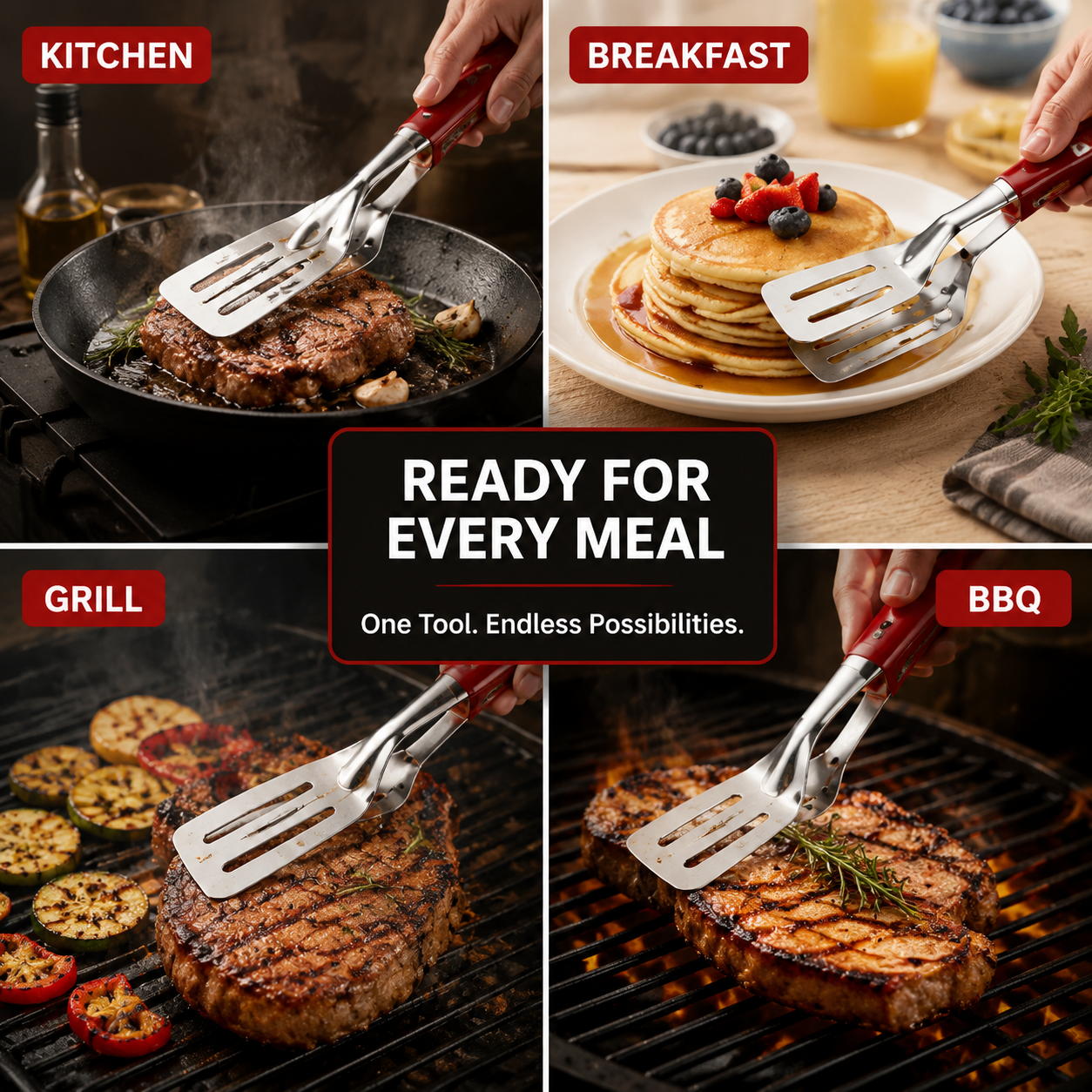🥩 2-in-1 Stainless Steel Steak Spatula & Food Tongs Clip 🍳