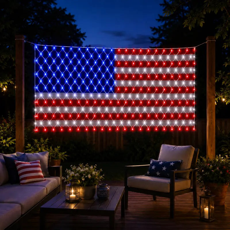 🇺🇸✨ 390 LED Solar Flag Lights – Waterproof Patriotic Decor with Remote & USB | 4th of July Yard 🚀