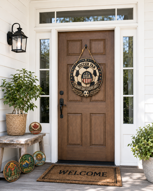 Magnetic Soccer Fan Door Sign with Interchangeable Country Badges ⚽🧲