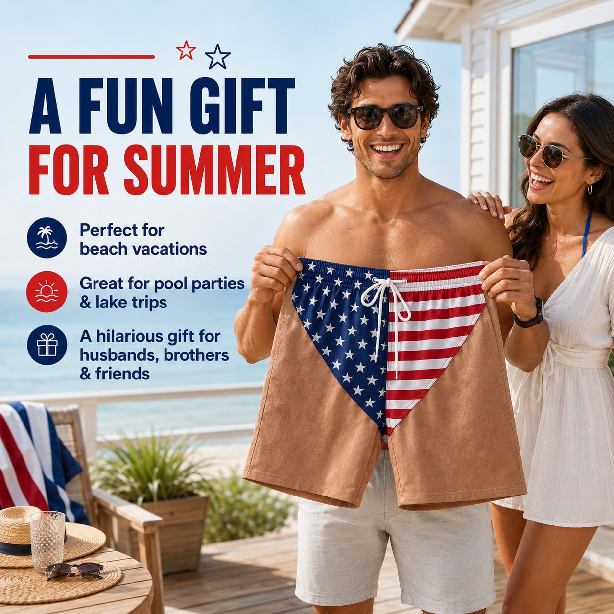 Custom Funny Patriotic Men Swim Trunks - Personalized Summer Vacation And Travel Gifts For Men - Freedom And Chill
