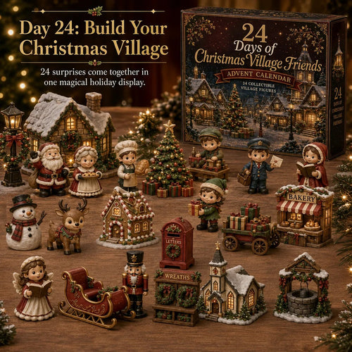 🎄 24 Days of Christmas Village Friends Advent Calendar – Miniature Holiday Town Set ✨