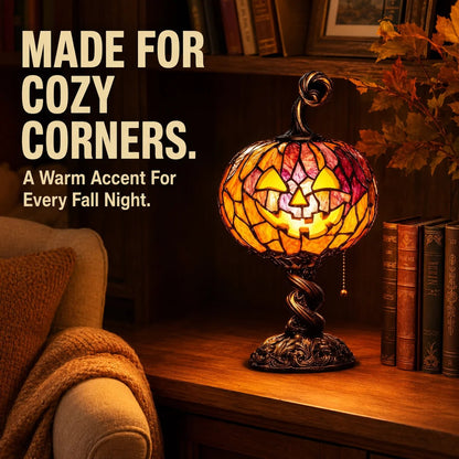 🎃 Halloween Pumpkin Glow Lamp – Vintage Stained-Glass-Style Table Light