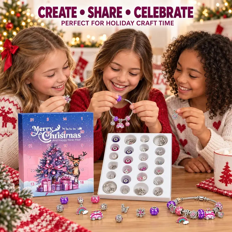 Girls making DIY charm bracelets at Christmas