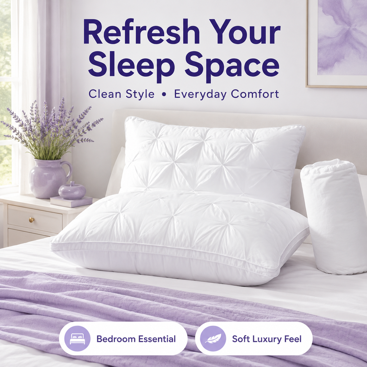 🛏️ Tufted Cooling Pillow – Ice Silk Breathable, Machine Washable