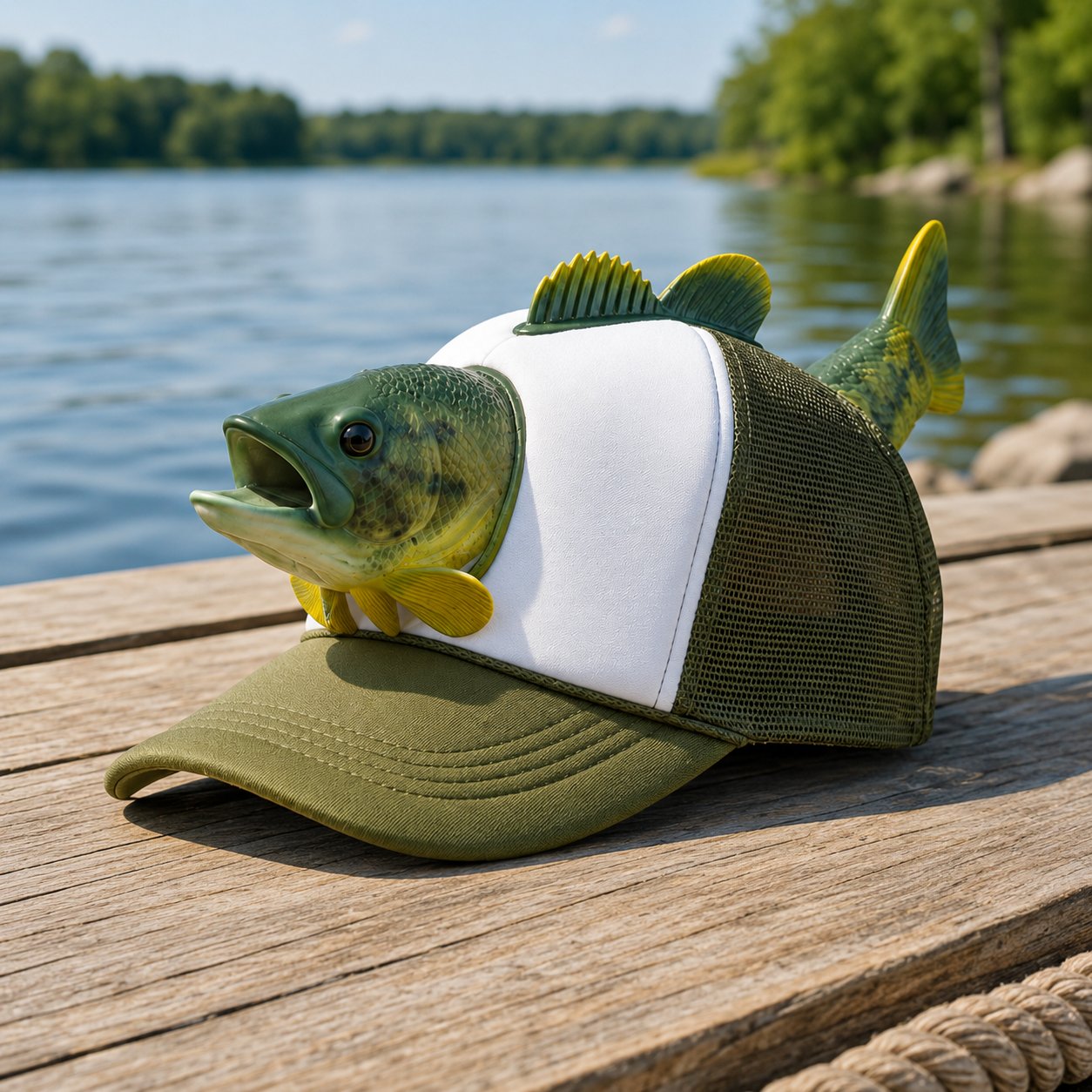 3D Fish Trucker Hat Realistic Bass Fishing Mesh Cap