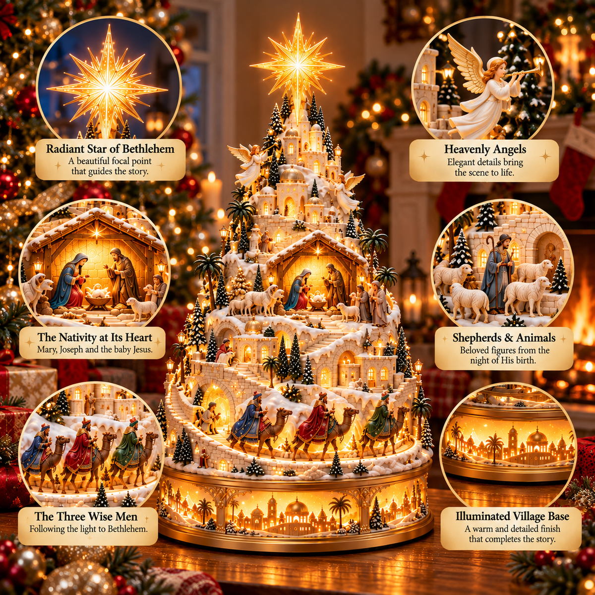 ✝️ Lighted Nativity Christmas Village – Bethlehem Scene with Warm LED Lights