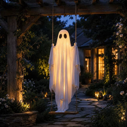 👻 5FT Large  LED Hanging Swing Ghost Halloween Decor | Outdoor Porch & Yard Display