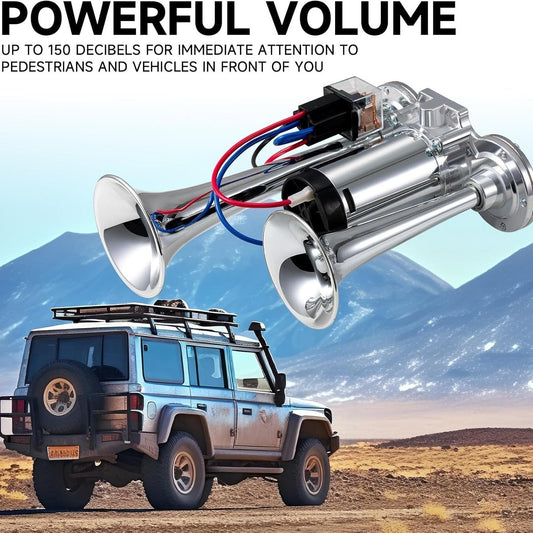 📢2026 Upgraded 150dB Super Loud 12V Dual Air Horn Kit ⚡