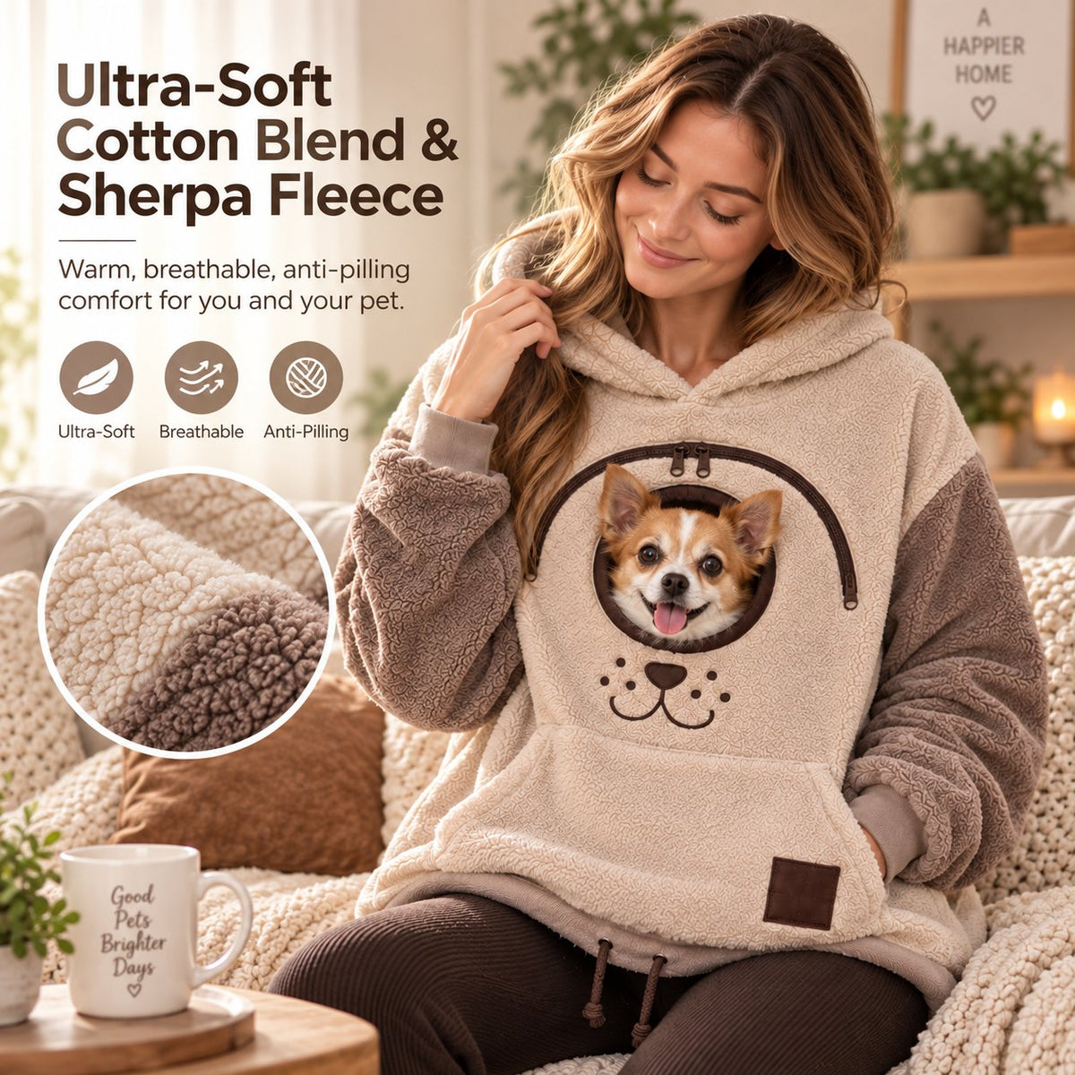 🐾 Cozy Pet Carrier Hoodie – Soft Fleece Cuddle Pouch Sweatshirt for Cats & Small Dogs