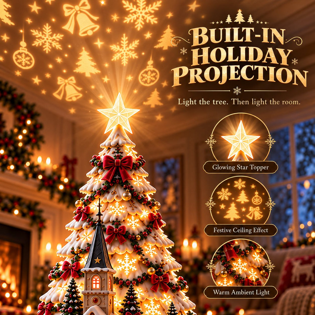 🏆 60,000+ Sold - 🎄Christmas Village Projection Centerpiece-Christmas Village Lightscape Tree