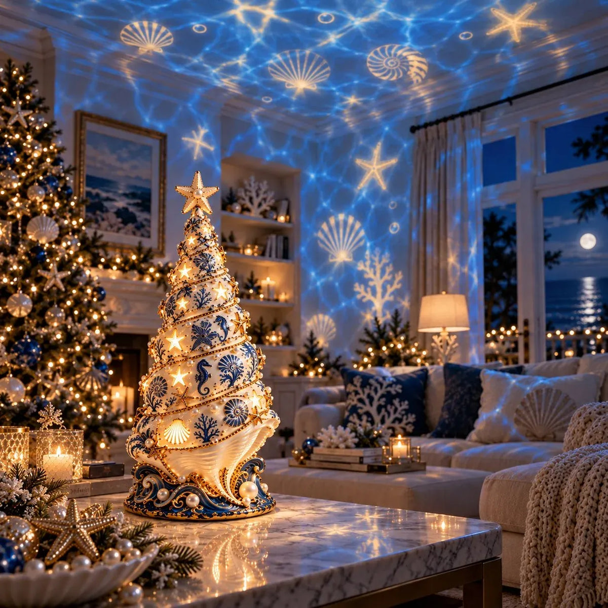 ⏳ Last Day 56% OFF – 🌊 Coastal Christmas Seashell Tree Projection Lamp