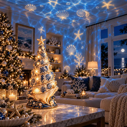 ⏳ Last Day 56% OFF – 🌊 Coastal Christmas Seashell Tree Projection Lamp