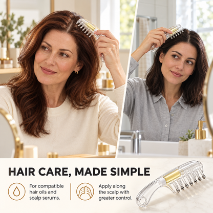 💧 2-in-1 Scalp Serum Applicator Comb – Refillable Root Applicator with Roller Massage