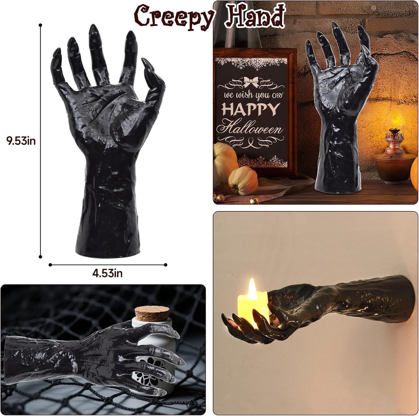 🎃 Creepy Reaching Hands Wall Decor with LED Candles – Instant Haunted Halloween Vibes 🕯️