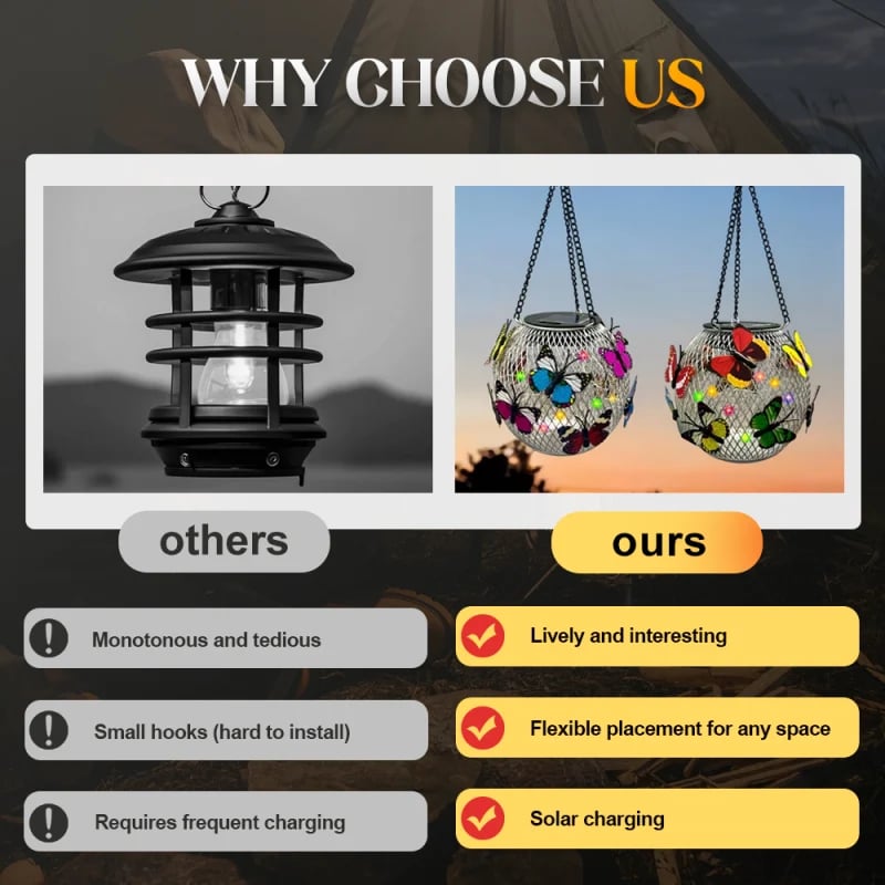 🦋 Solar Butterfly Iron Lantern – Vintage Hanging Garden Light