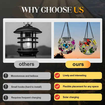 🦋 Solar Butterfly Iron Lantern – Vintage Hanging Garden Light