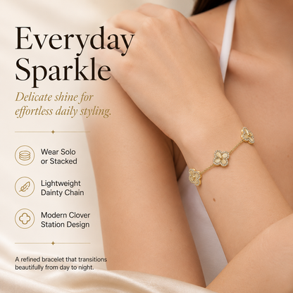 🍀 14K Gold Plated Clover Bracelet for Women – Adjustable Hypoallergenic Lucky Jewelry Gift ✨