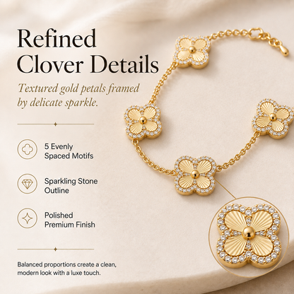 🍀 14K Gold Plated Clover Bracelet for Women – Adjustable Hypoallergenic Lucky Jewelry Gift ✨