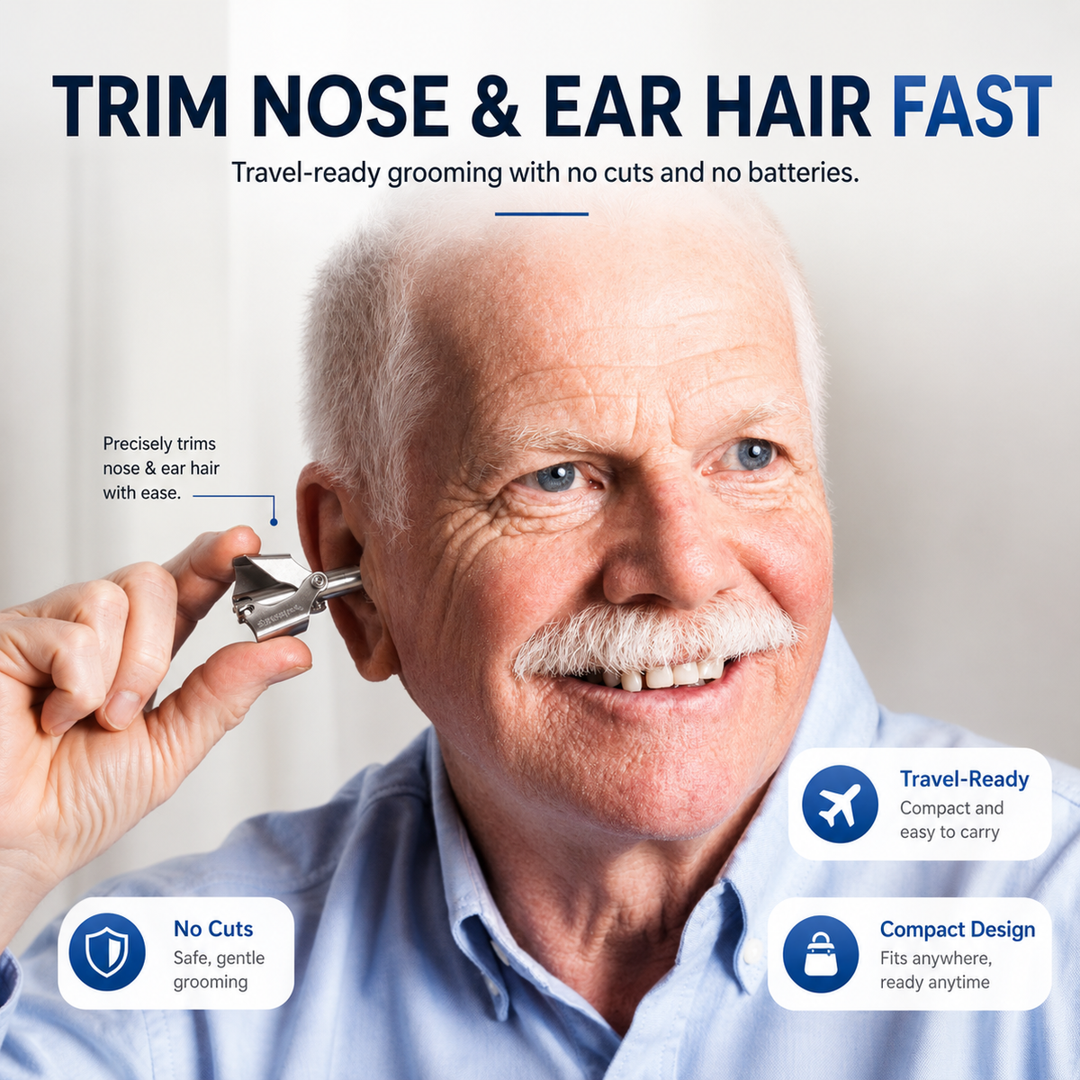 ✂️ Manual Stainless Steel Nose & Ear Hair Trimmer (Battery-Free) 🛡️