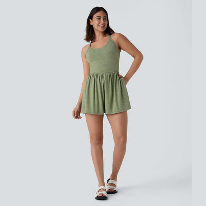 🌿 Breezy Backless 2-in-1 Resort Romper with Pockets