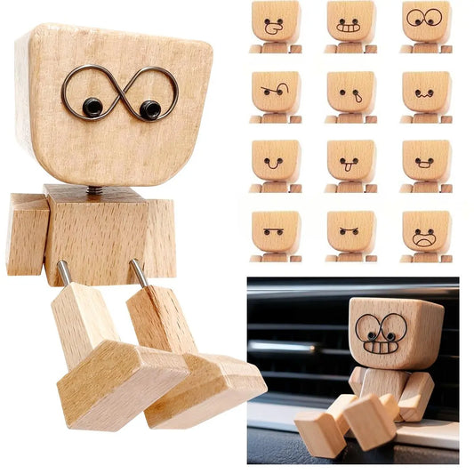 Handmade Shaking Wooden Man Car Dashboard Ornament
