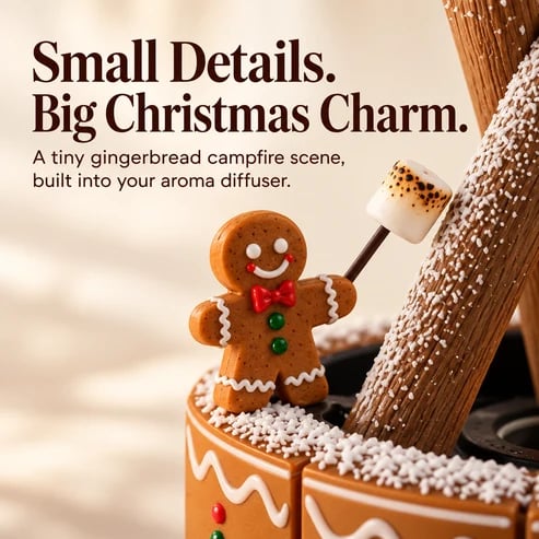 🎄 Gingerbread Campfire Aroma Diffuser - Cozy Flame Mist Christmas Decor 🍪