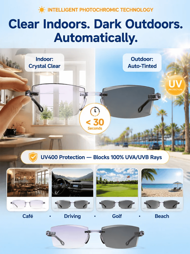 👓 Auto-Focus Adaptive Glasses with Self-Tinting, Blue-Light & UV Protection 🌤️