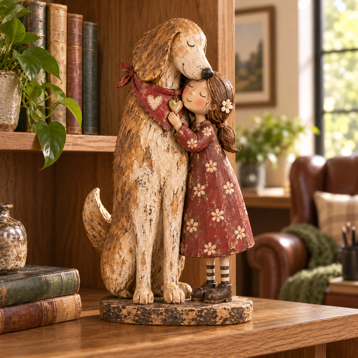 🐾 "Home Is Who Holds You" Girl & Rescued Dog Keepsake – Sentimental Folk Art Figurine ❤️