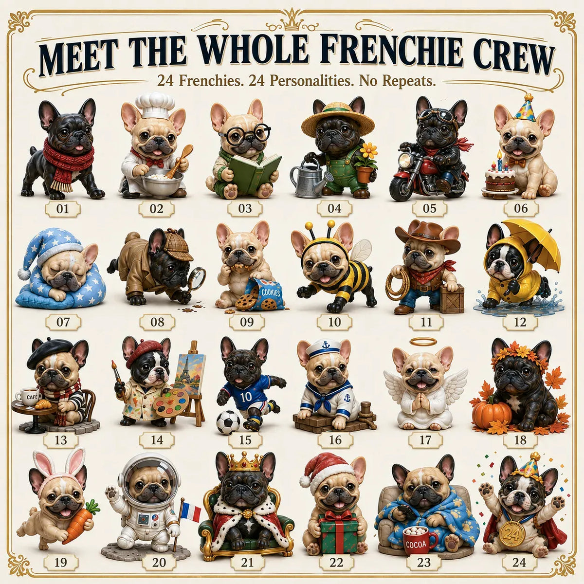 ⏳ Last Day 49% OFF – 🐶 24 Days of Frenchie Mischief Advent Calendar – Collectible French Bulldog Figurines 🎁