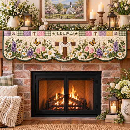 ✝️ 50% OFF Easter Faith Mantel Scarf – Christian Patchwork Fireplace Décor 🌷