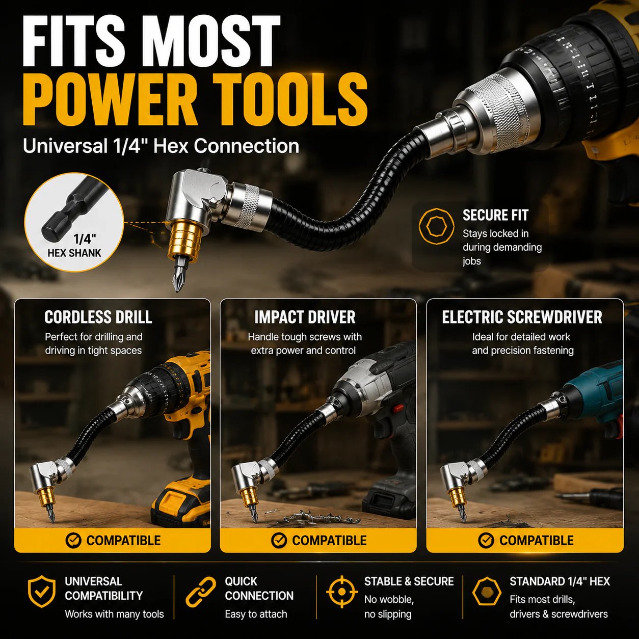 🎁HOT DEAL – Up to 49% OFF🔥🔧 Flexible 90° Right Angle Drill Attachment – Tight Space Driver Adapter