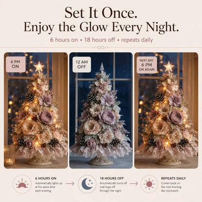 🌸 Pre-Decorated Blush Floral Tabletop Christmas Tree – Cordless Romantic Holiday Decor ✨