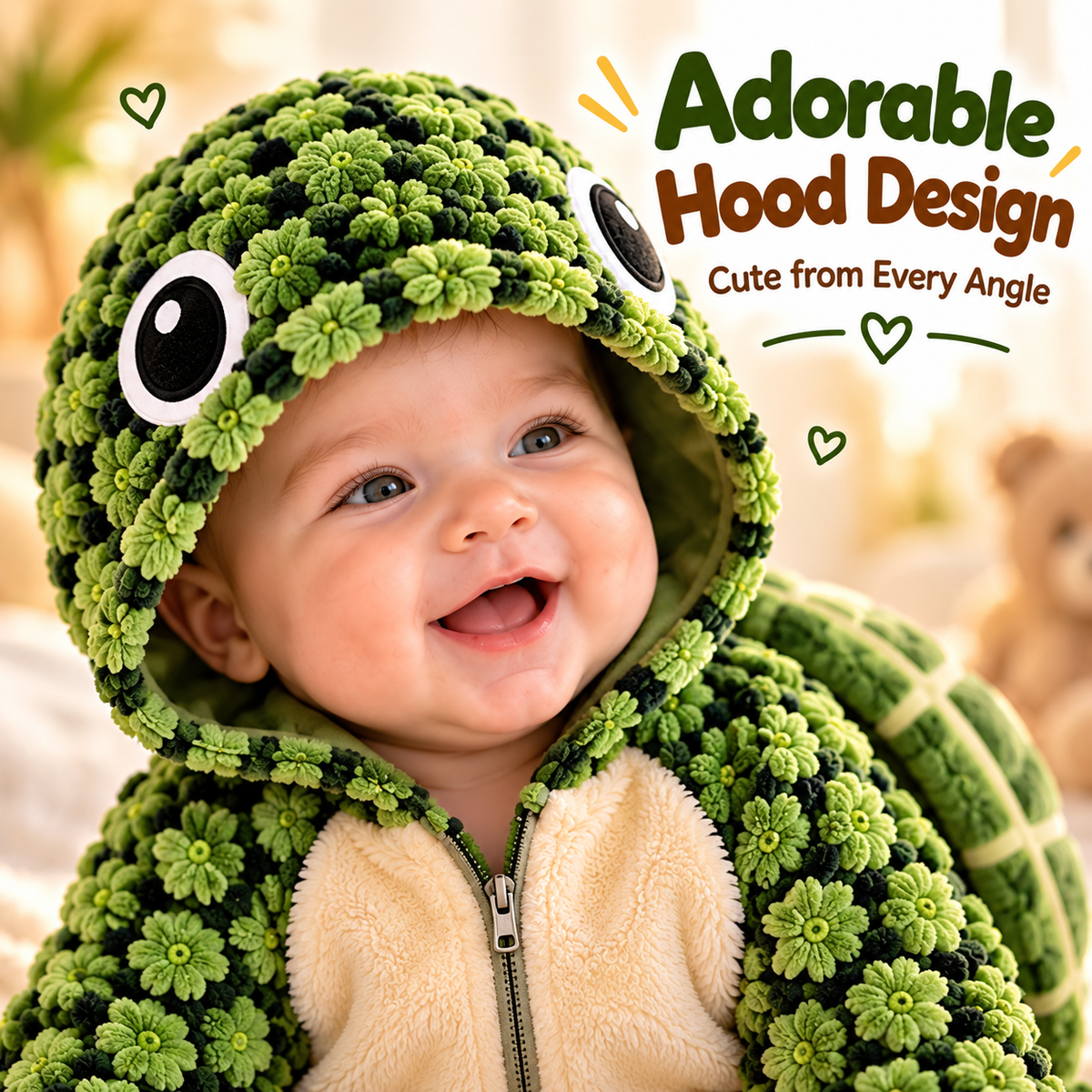 Little Turtle Plush 3D Shell Baby Onesie – Cute Hooded Cozy Romper