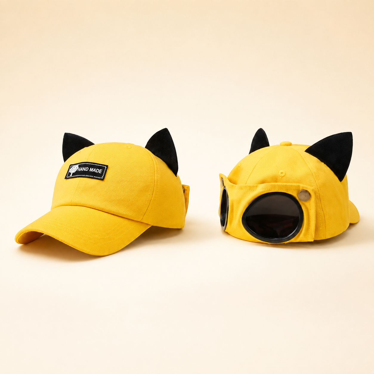 🧢 Cat Ear Aviator Goggle Baseball Cap with Tinted Lenses 🕶️