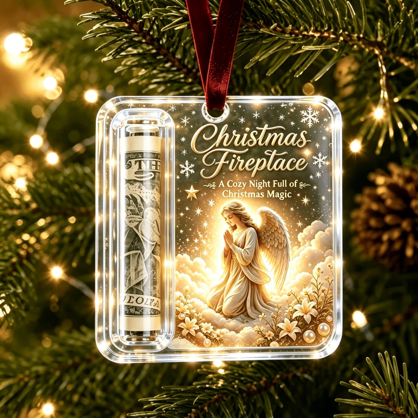 🎄 Christmas Cash Holder Acrylic Ornament – Tree Hanging Money Gift Keepsake ✨