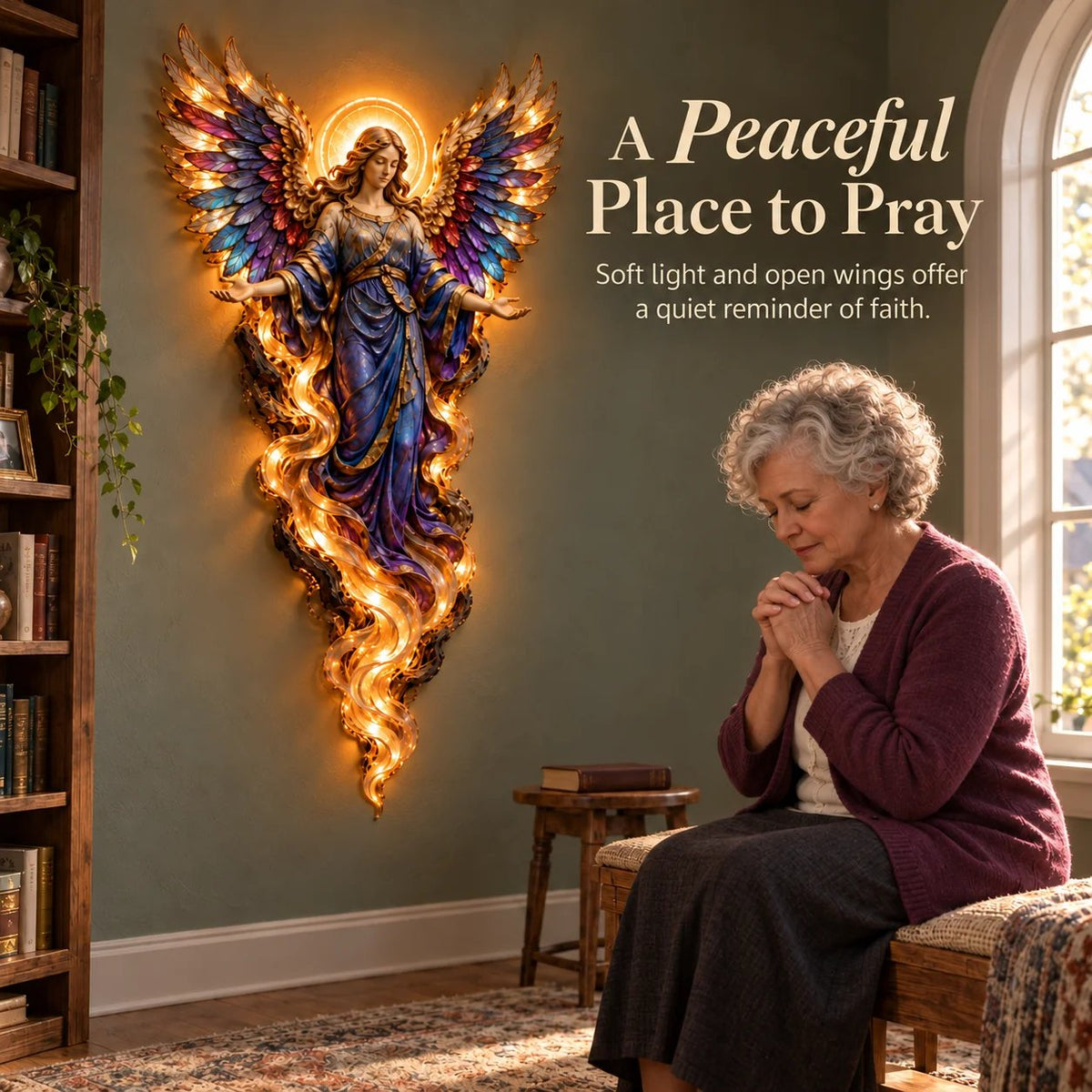 ✝️✨ Lighted Angel Wall Sculpture – Glowing Guardian Angel Decor, Christian Faith Gift & Home Blessing 🪽