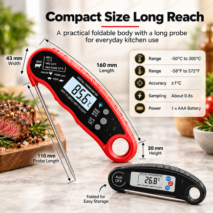 🌡️ Foldable Digital Food Thermometer - Fast Reading Instant Meat Thermometer ⚡