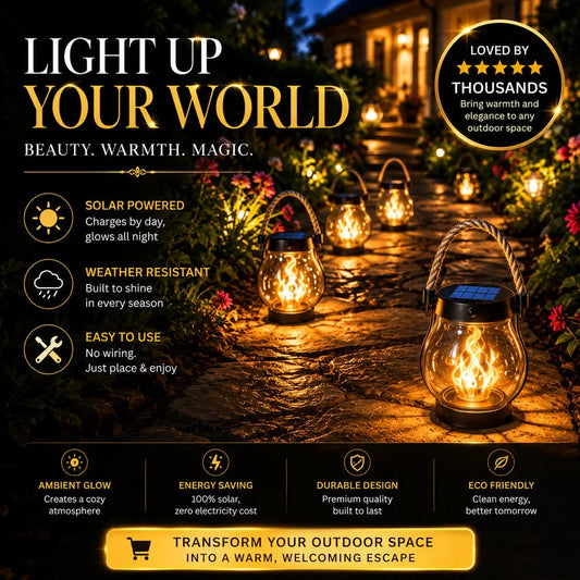 🔥Last Chance Before They're Gone! Solar Flame Lanterns – No Wiring, Auto-On at Dusk!