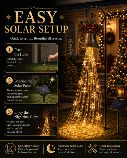 🔔 Solar Christmas Bell Cascade Yard Light with Warm LEDs ✨