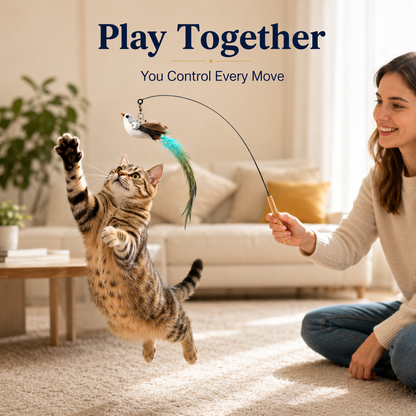 🐱 Interactive Cat Wand with Suction Cup & Natural Feathers 🪶