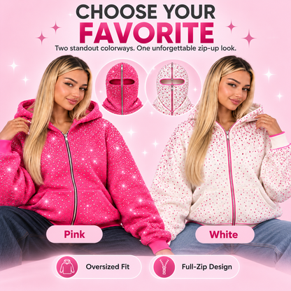 💎 50% OFF Rhinestone Full-Zip Hoodie – Oversized Y2K Balaclava Streetwear