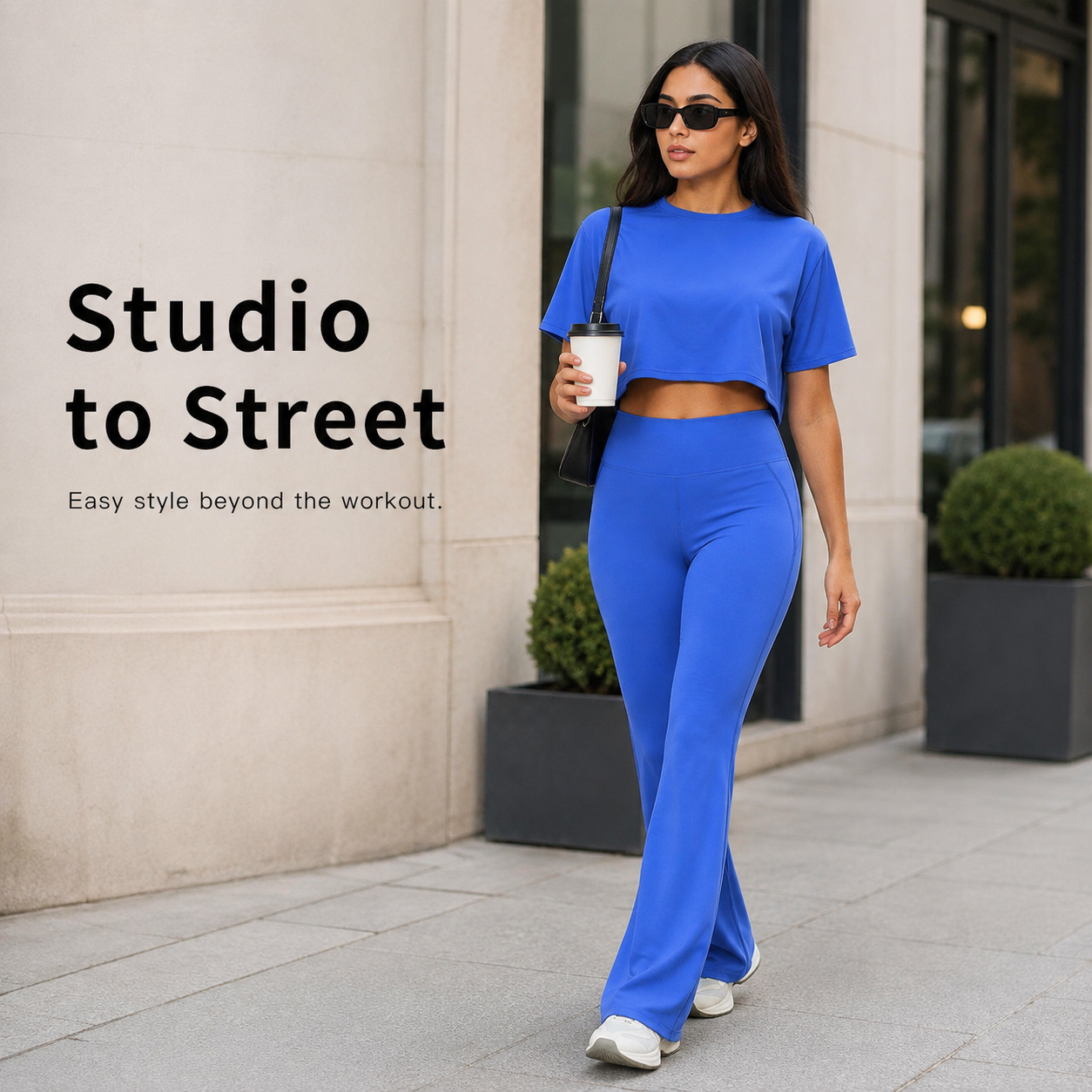 🌸 Women's 2-Piece Activewear Set: Cropped Tee & High-Waisted Flared Pants 🧘‍♀️