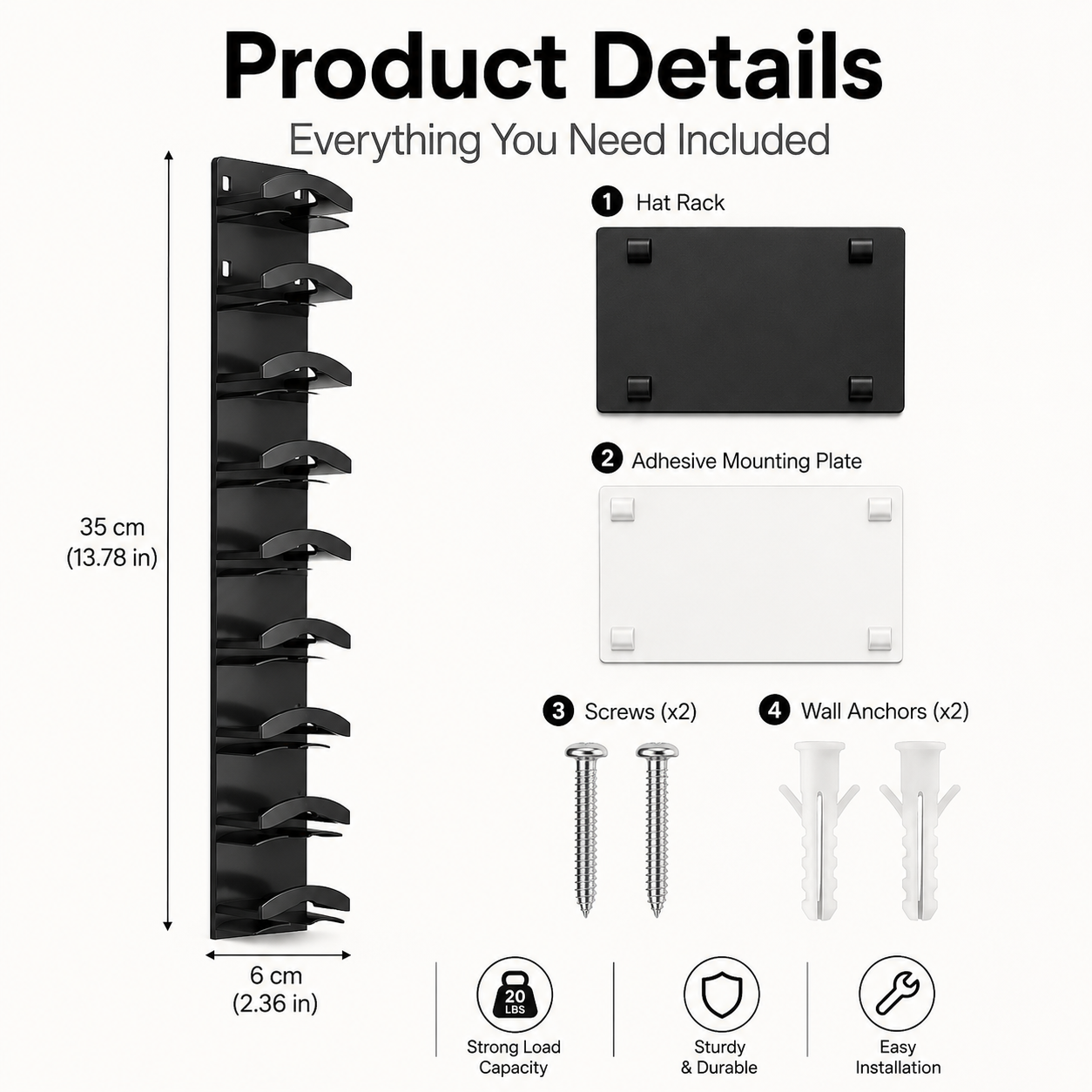 Hat Organizer for Wall 🧢 Holds 10 Hats per Rack