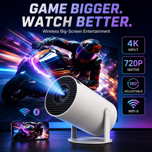 🎬 Smart Mini Portable Projector 180° Rotation 4K Supported WiFi 6 Bluetooth 5.0 🍿