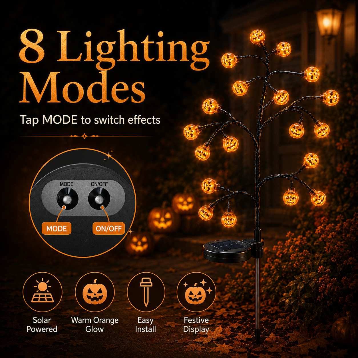 🎃 Solar Halloween Pumpkin Stake Lights (20 LED) ☀️