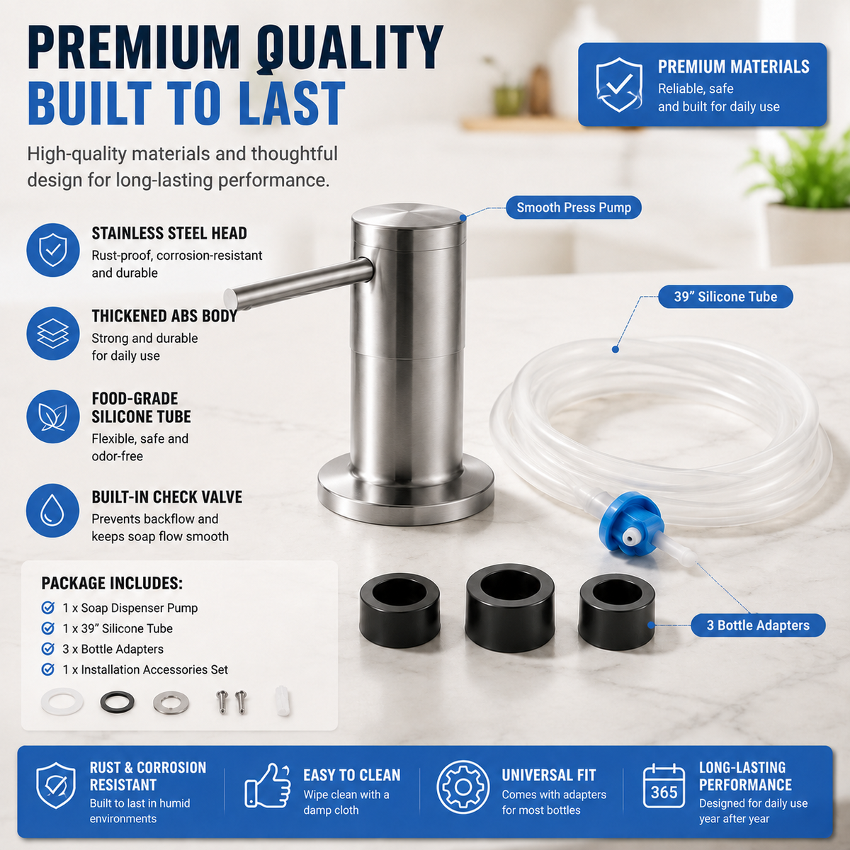 🧽 Built in Kitchen Sink Soap Dispenser Extension Tube Kit with Check Valve 💧