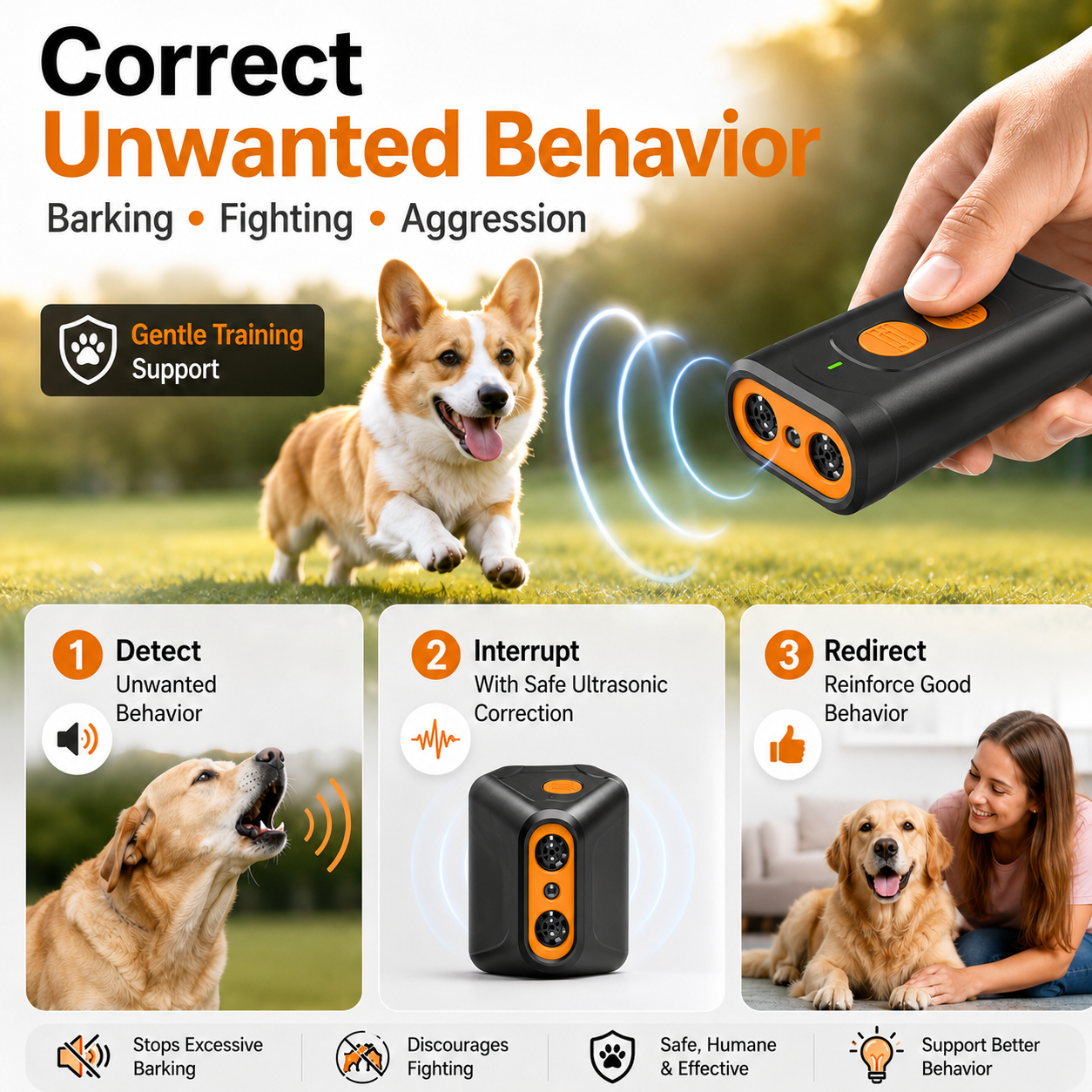 🐶 No-Shock Ultrasonic Dog Trainer – Stop Barking Fast & Train Better Behavior