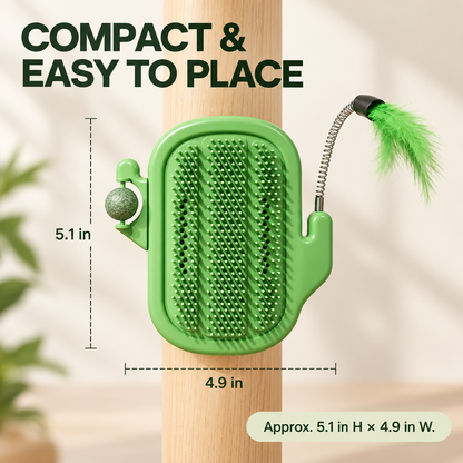 🐾 3-in-1 Cat Self-Grooming Corner Brush with Catnip Ball & Feather Teaser 🌿