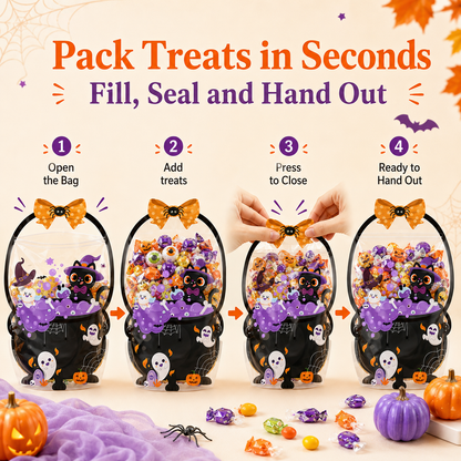 🎃 50-Piece Resealable Halloween Treat Bags with Handles for Candy 🍬