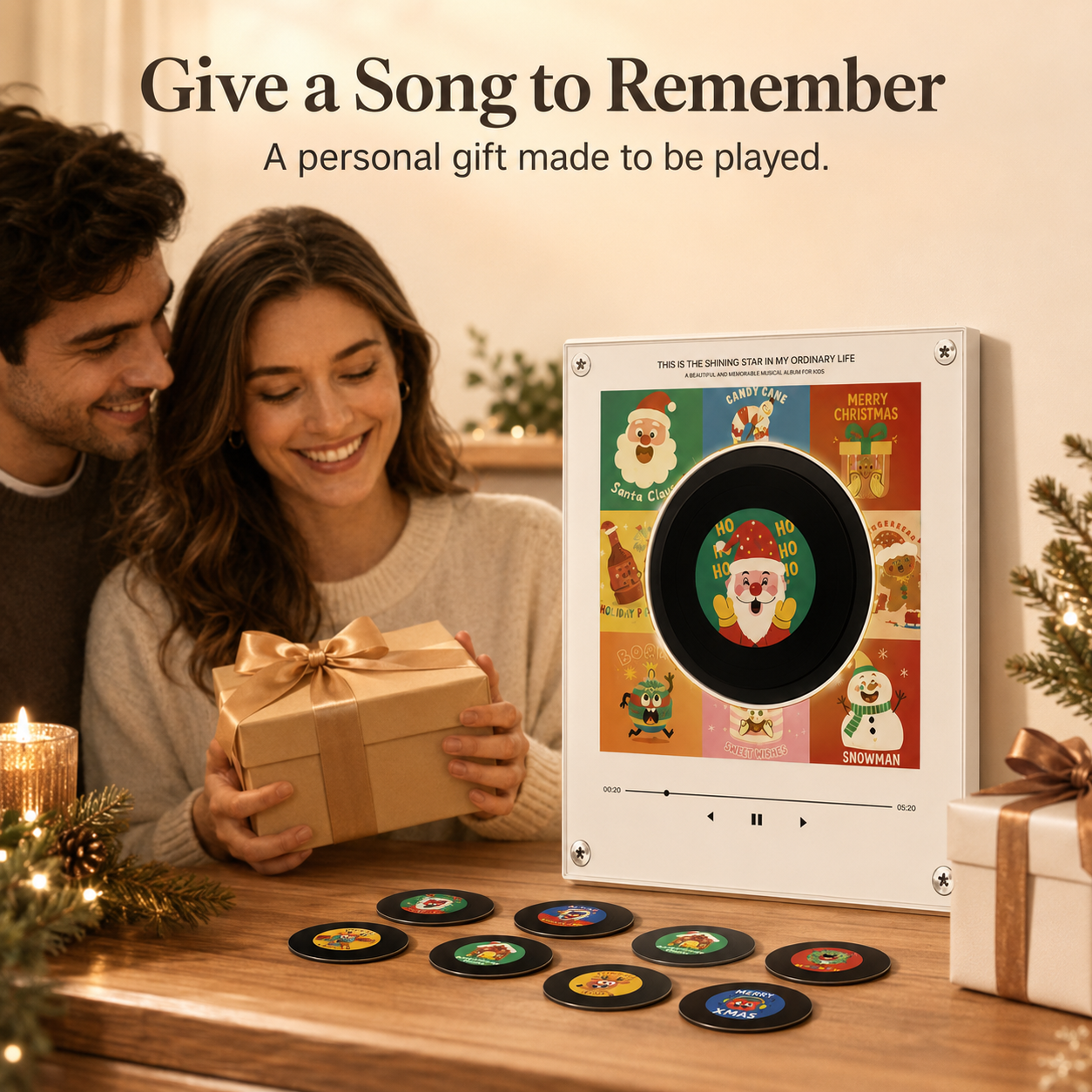🎵 Magnetic NFC Acrylic Music Player with 9 Mini Vinyl Discs ✨